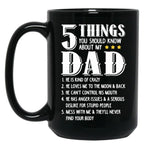 5 Things You Should Know About My Dad Funny Father Gift Black Coffee Mug