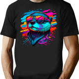 80S Synthwave Style Otter With Sunglasses T-Shirt for Men & Women, T-Shirts Graphic Tee - Black
