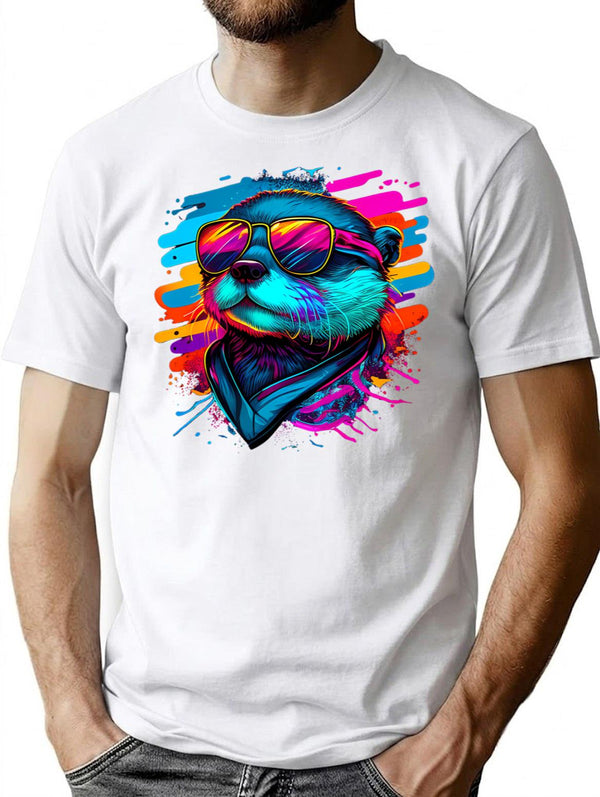 80S Synthwave Style Otter With Sunglasses T-Shirt for Men & Women, T-Shirts Graphic Tee - White