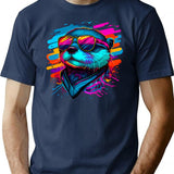 80S Synthwave Style Otter With Sunglasses T-Shirt for Men & Women, T-Shirts Graphic Tee - Navy