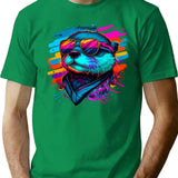 80S Synthwave Style Otter With Sunglasses T-Shirt for Men & Women, T-Shirts Graphic Tee - Green