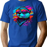 80S Synthwave Style Otter With Sunglasses T-Shirt for Men & Women, T-Shirts Graphic Tee - Blue