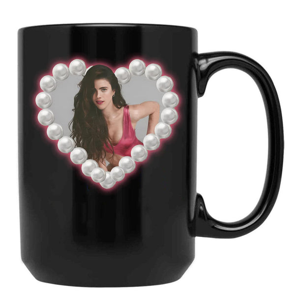 Margaret Qualley Love Heart Black Coffee Mug, Gift Coffee Mug