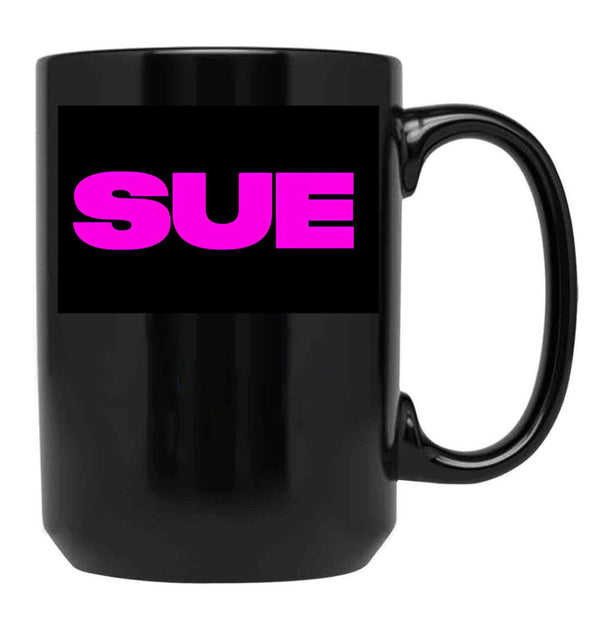 Substance Sue Black Coffee Mug, Gift Coffee Mug