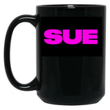 Substance Sue Black Coffee Mug, Gift Coffee Mug