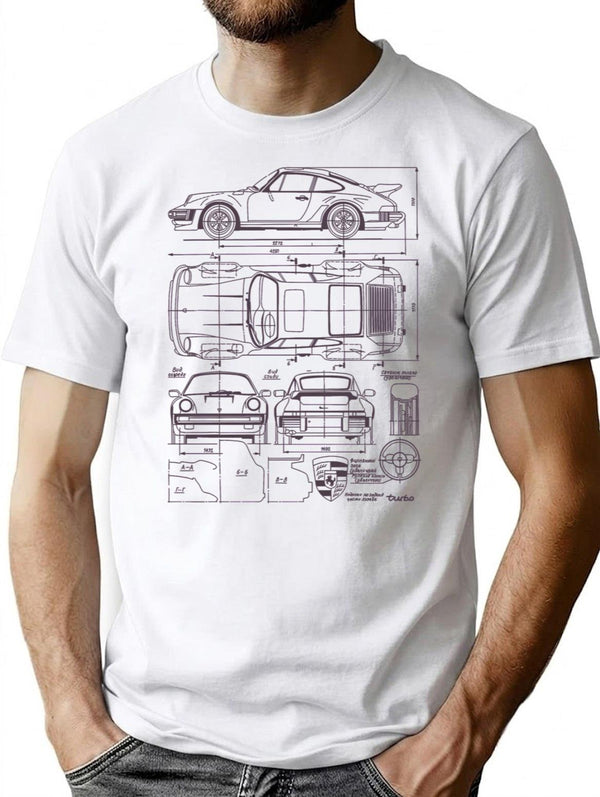 911 930 Blueprint Turbo Classic Vintage T-Shirt for Men & Women, T-Shirts Graphic Tee - White