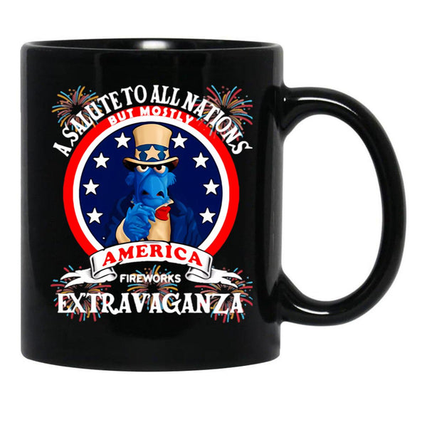A Salute To All Nations But Mostly America Fireworks Extravaganza Black Coffee Mug, Gift Coffee Mug - Black
