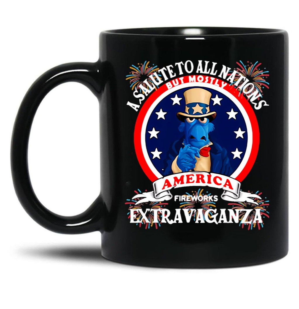 A Salute To All Nations But Mostly America Fireworks Extravaganza Black Coffee Mug, Gift Coffee Mug