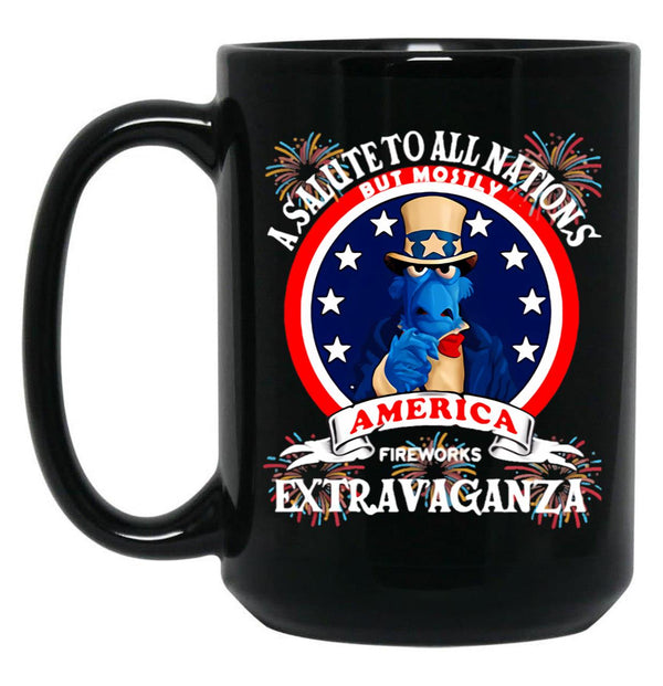 A Salute To All Nations But Mostly America Fireworks Extravaganza Black Coffee Mug, Gift Coffee Mug - Black