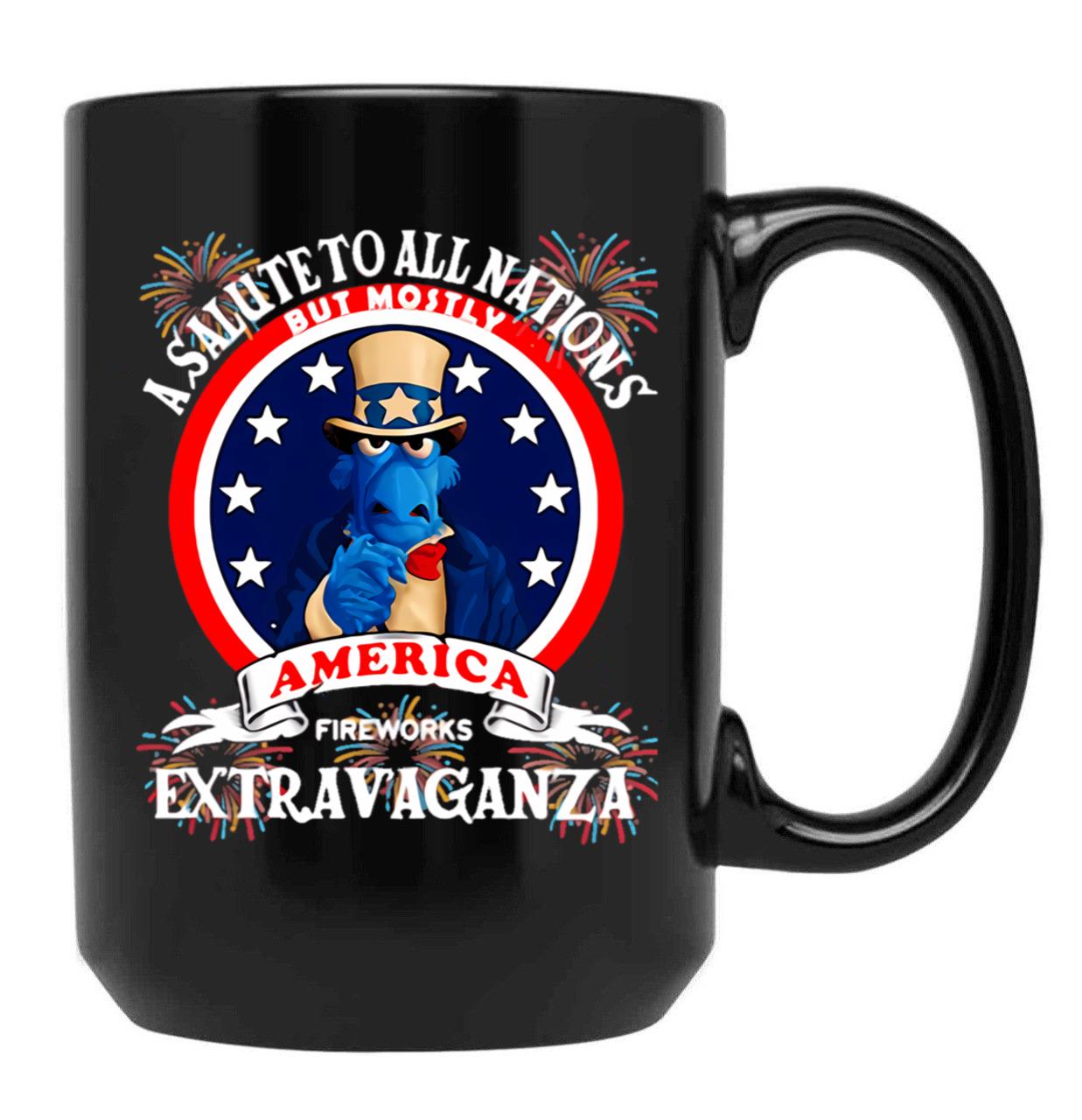 A Salute To All Nations But Mostly America Fireworks Extravaganza Black Coffee Mug, Gift Coffee Mug