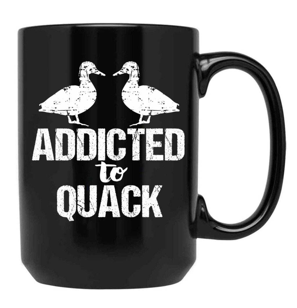 Addicted To Quack Funny Duck Lovers Black Coffee Mug, Gift Coffee Mug