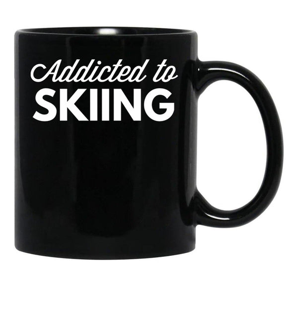 Addicted To Skiing Black Coffee Mug, Gift Coffee Mug - Black