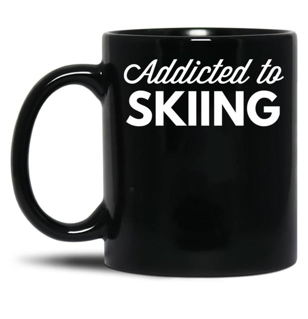Addicted To Skiing Black Coffee Mug, Gift Coffee Mug - Black
