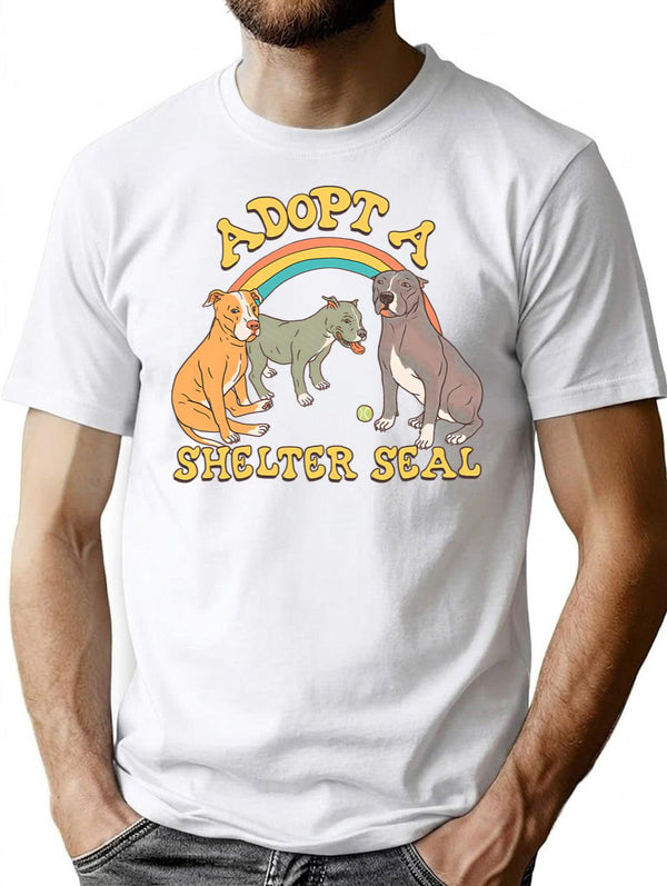 Adopt A Shelter Seal T-Shirt for Men & Women, T-Shirts Graphic Tee - White