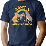 Adopt A Shelter Seal T-Shirt for Men & Women, T-Shirts Graphic Tee - Navy