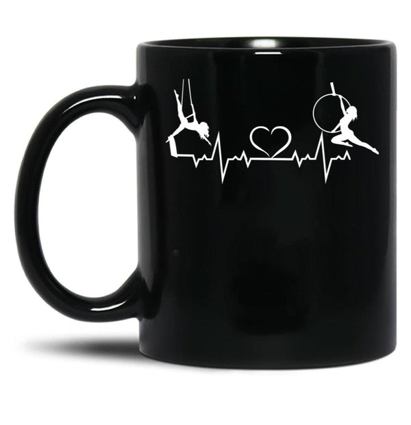 Aerial Hoop And Aerial Silks Heartbeat Aerial Silks Circus Funny Lyra Black Coffee Mug, Gift Coffee Mug - Black