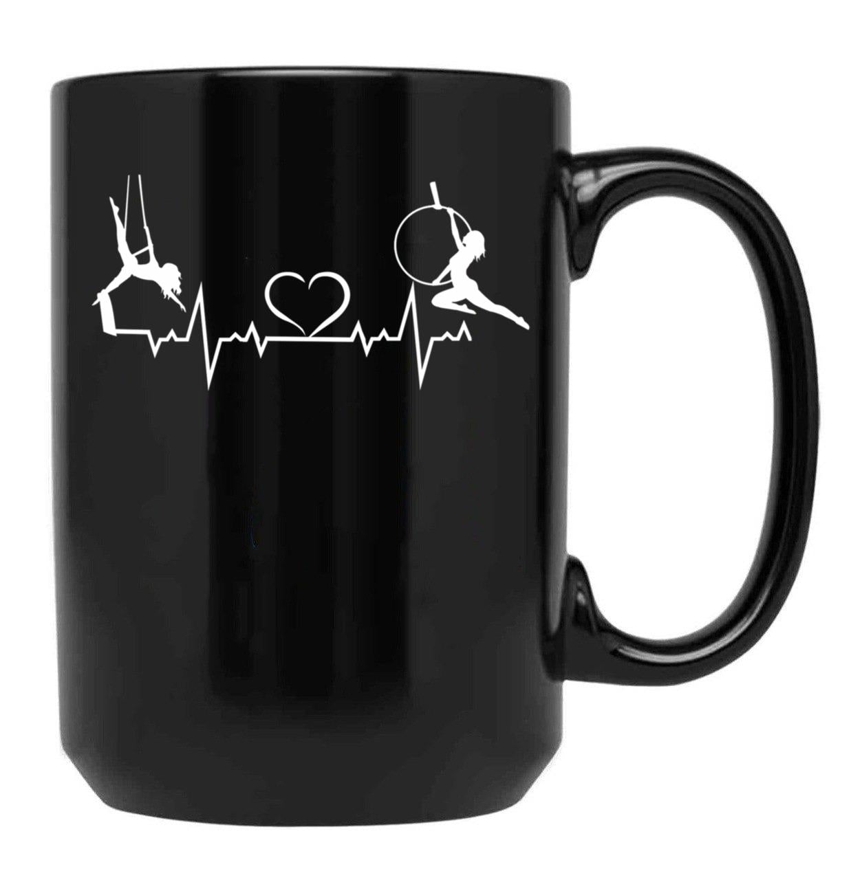 Aerial Hoop And Aerial Silks Heartbeat Aerial Silks Circus Funny Lyra Black Coffee Mug, Gift Coffee Mug