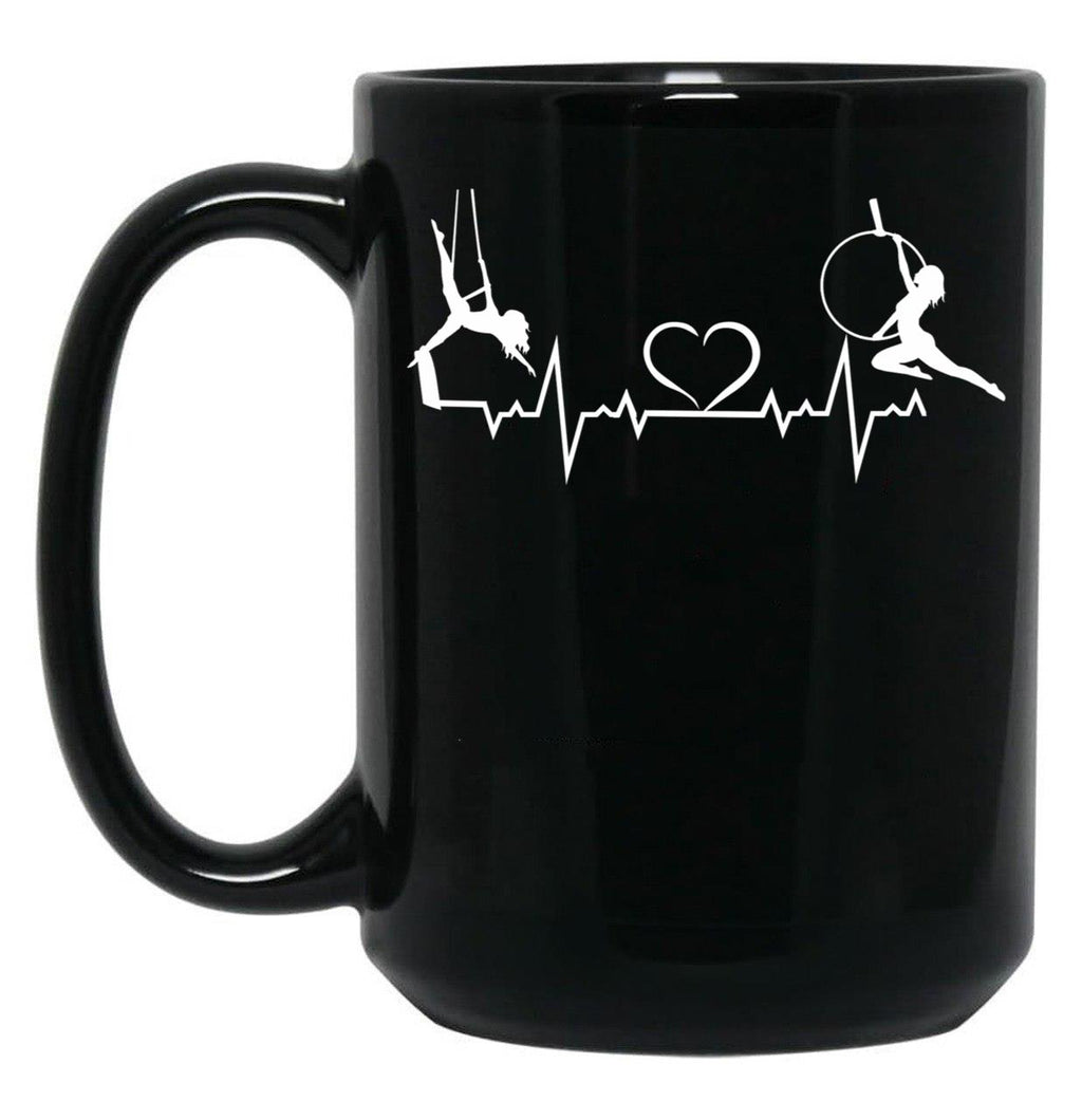 Aerial Hoop And Aerial Silks Heartbeat Aerial Silks Circus Funny Lyra Black Coffee Mug, Gift Coffee Mug