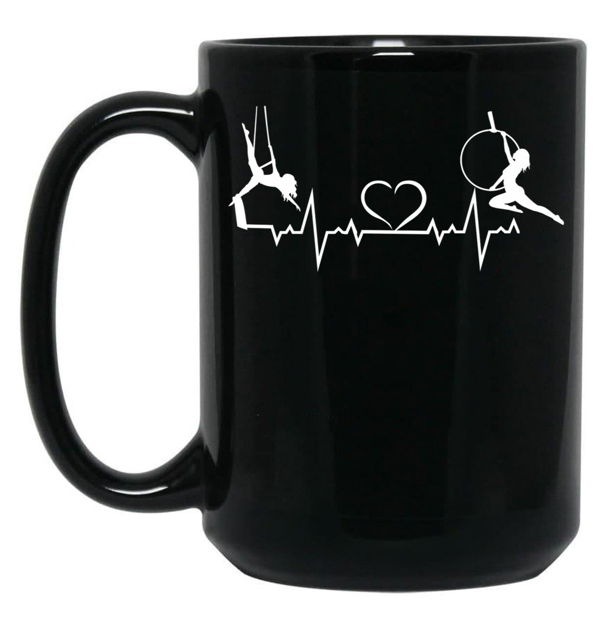 Aerial Hoop And Aerial Silks Heartbeat Aerial Silks Circus Funny Lyra Black Coffee Mug, Gift Coffee Mug