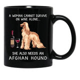 Afghan Hound And Wine Funny Dog Black Coffee Mug, Gift Coffee Mug - Black