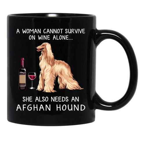 Afghan Hound And Wine Funny Dog Black Coffee Mug, Gift Coffee Mug - Black
