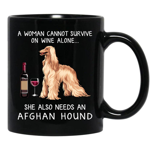 Afghan Hound And Wine Funny Dog Black Coffee Mug, Gift Coffee Mug - Black