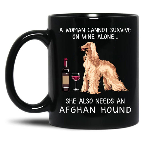 Afghan Hound And Wine Funny Dog Black Coffee Mug, Gift Coffee Mug - Black