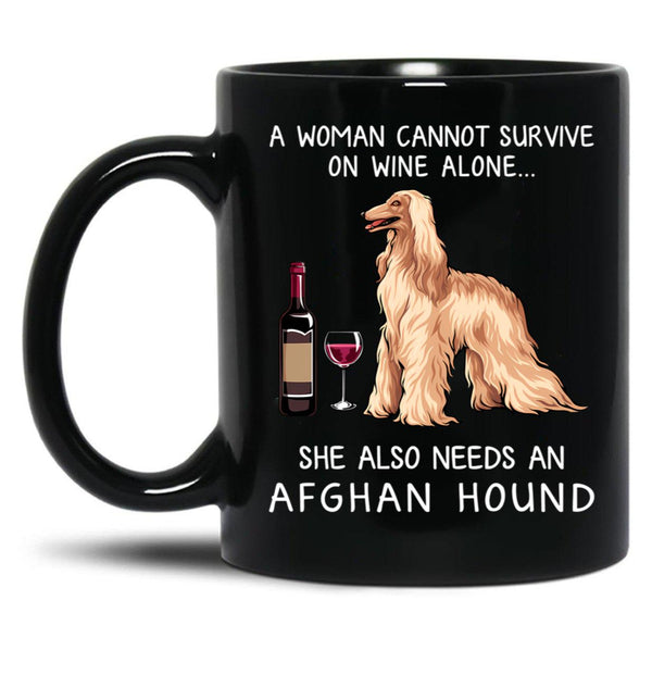 Afghan Hound And Wine Funny Dog Black Coffee Mug, Gift Coffee Mug - Black