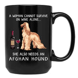 Afghan Hound And Wine Funny Dog Black Coffee Mug, Gift Coffee Mug