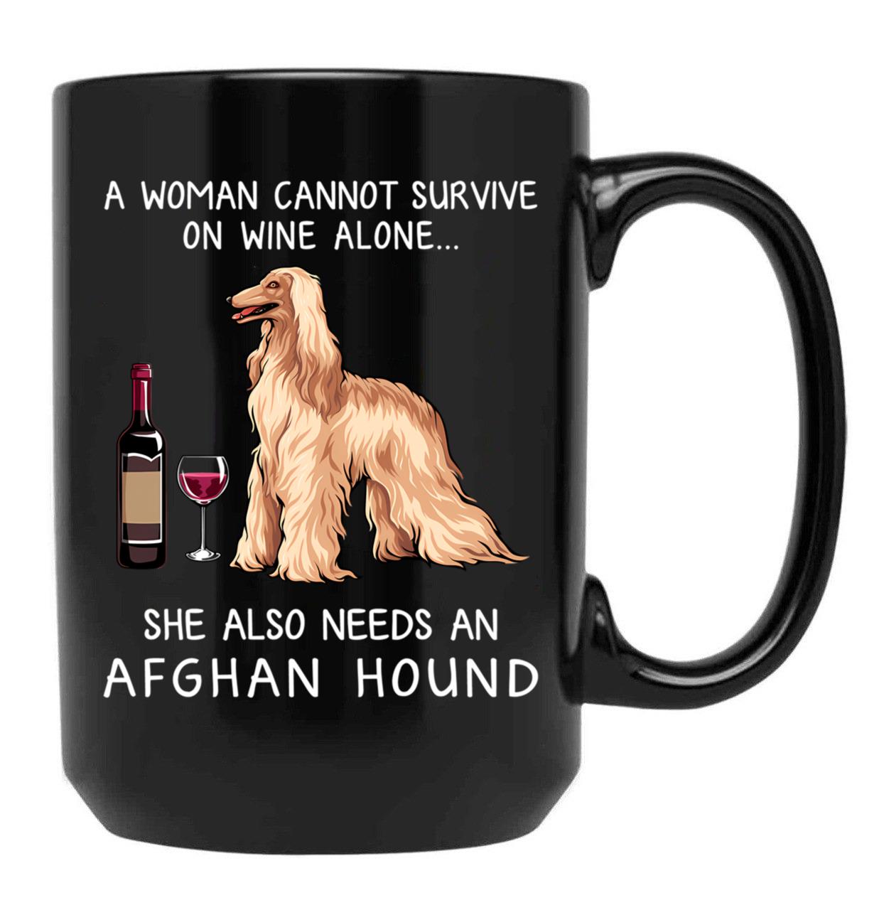 Afghan Hound And Wine Funny Dog Black Coffee Mug, Gift Coffee Mug