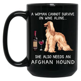 Afghan Hound And Wine Funny Dog Black Coffee Mug, Gift Coffee Mug