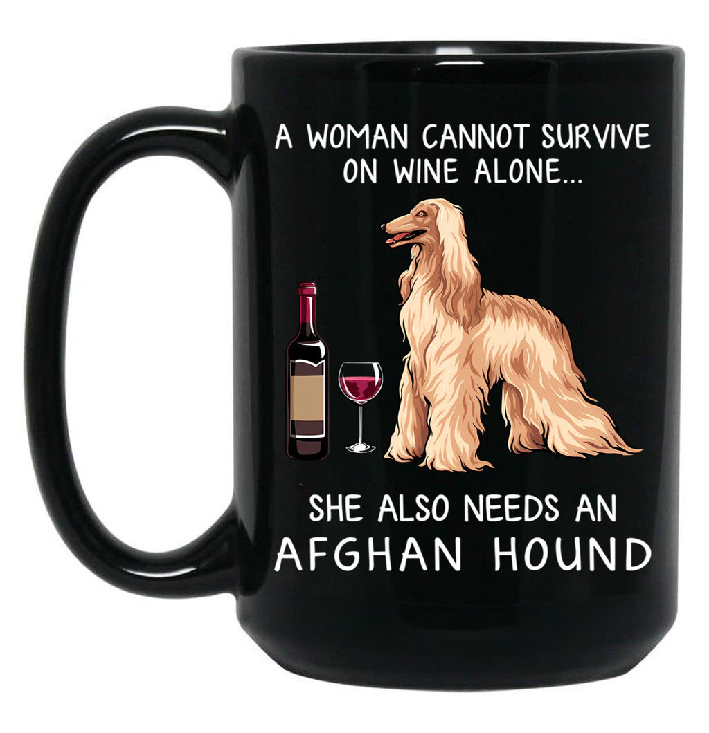Afghan Hound And Wine Funny Dog Black Coffee Mug, Gift Coffee Mug