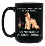 Afghan Hound And Wine Funny Dog Black Coffee Mug, Gift Coffee Mug