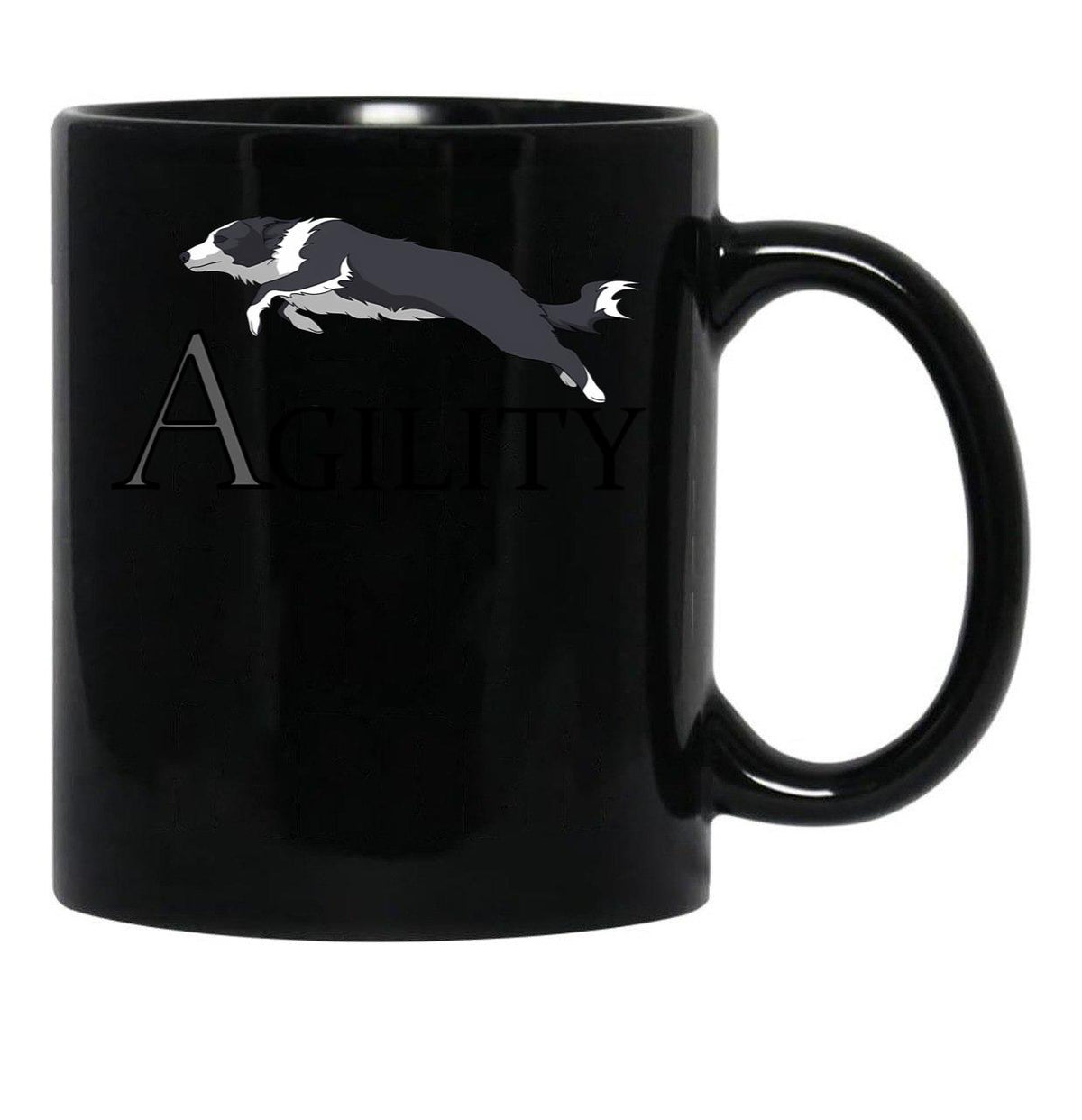 Agility - Jumping Border Collie Black Coffee Mug, Gift Coffee Mug - Black