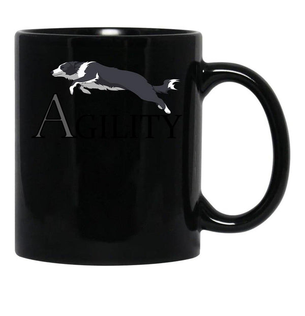 Agility - Jumping Border Collie Black Coffee Mug, Gift Coffee Mug - Black