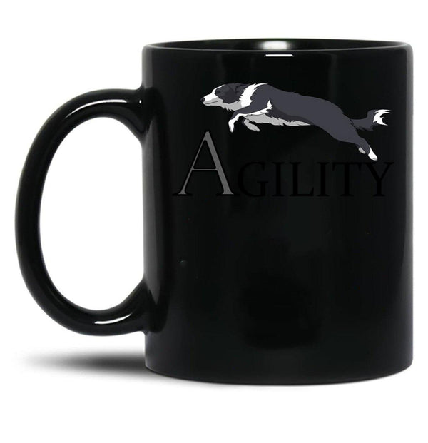 Agility - Jumping Border Collie Black Coffee Mug, Gift Coffee Mug - Black