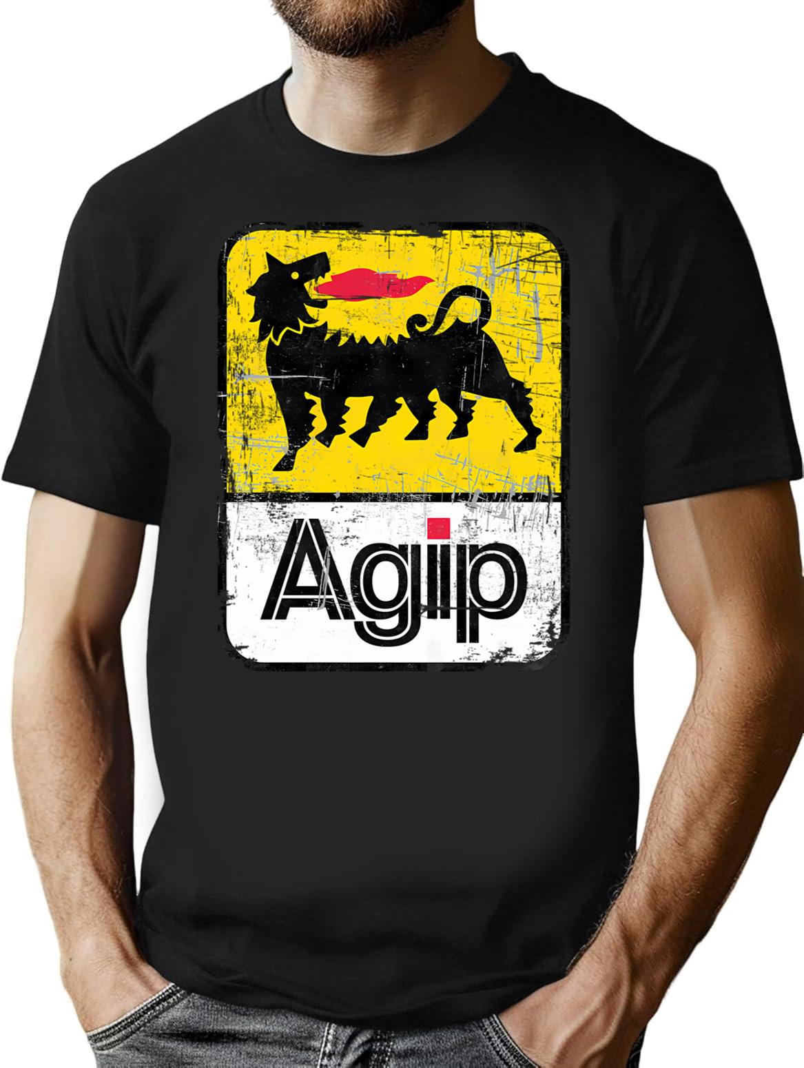 Agip Lubricants Logo 1968 1998 Distressed Version T-Shirt for Men & Women, T-Shirts Graphic Tee - Black