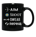 Aim Shoot Swear Repeat Funny Archery Black Coffee Mug, Gift Coffee Mug - Black