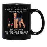 Airedale Terrier And Wine Funny Dog Black Coffee Mug, Gift Coffee Mug - Black