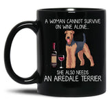 Airedale Terrier And Wine Funny Dog Black Coffee Mug, Gift Coffee Mug - Black