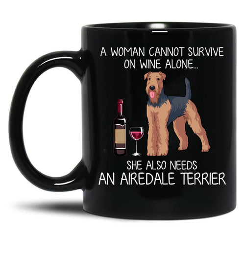 Airedale Terrier And Wine Funny Dog Black Coffee Mug, Gift Coffee Mug - Black