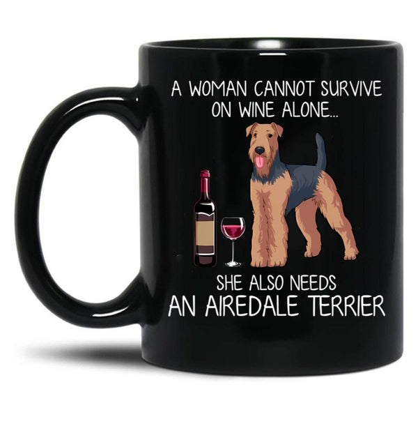 Airedale Terrier And Wine Funny Dog Black Coffee Mug, Gift Coffee Mug - Black