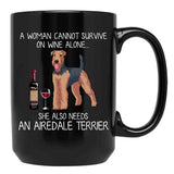 Airedale Terrier And Wine Funny Dog Black Coffee Mug, Gift Coffee Mug