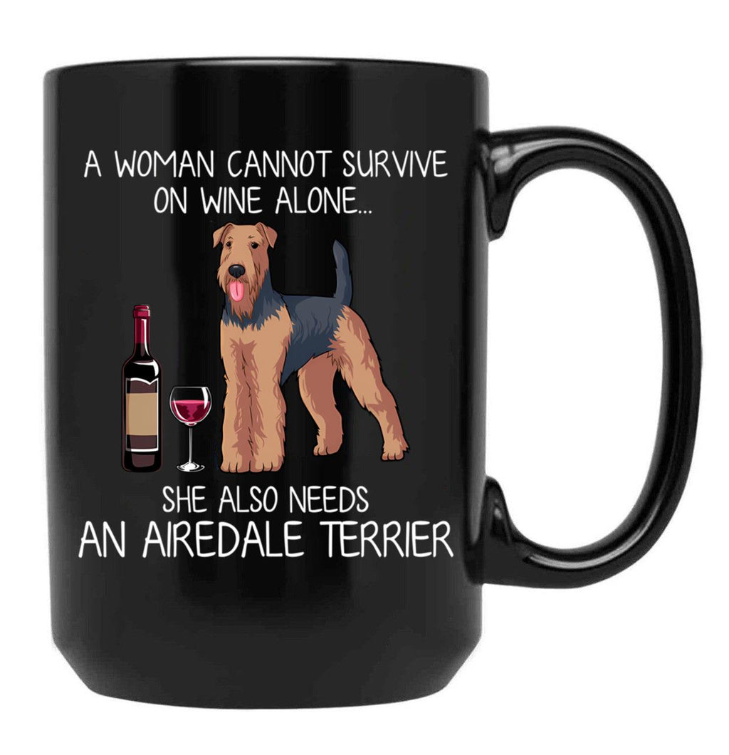 Airedale Terrier And Wine Funny Dog Black Coffee Mug, Gift Coffee Mug