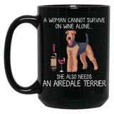 Airedale Terrier And Wine Funny Dog Black Coffee Mug, Gift Coffee Mug