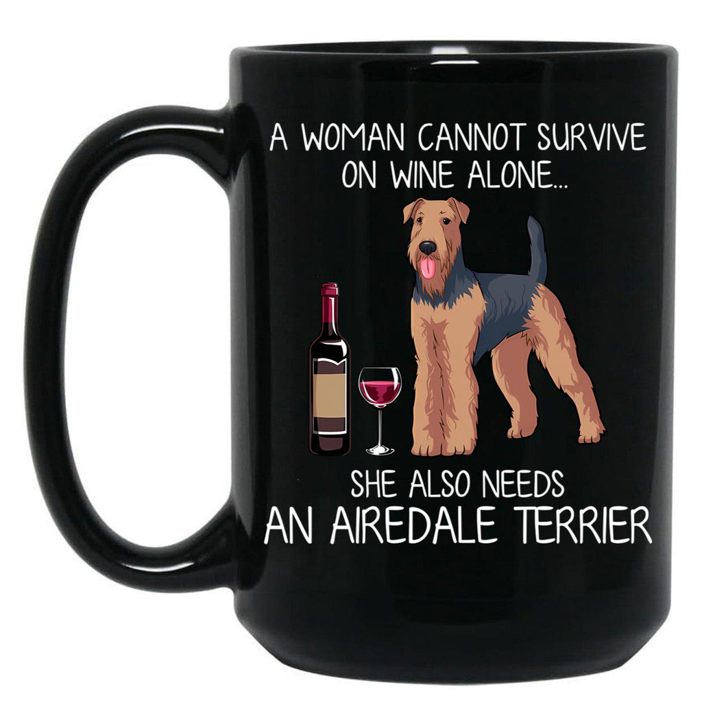 Airedale Terrier And Wine Funny Dog Black Coffee Mug, Gift Coffee Mug