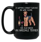Airedale Terrier And Wine Funny Dog Black Coffee Mug, Gift Coffee Mug
