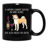 Akita And Wine Funny Dog Black Coffee Mug, Gift Coffee Mug - Black