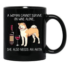 Akita And Wine Funny Dog Black Coffee Mug, Gift Coffee Mug - Black