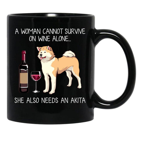 Akita And Wine Funny Dog Black Coffee Mug, Gift Coffee Mug - Black
